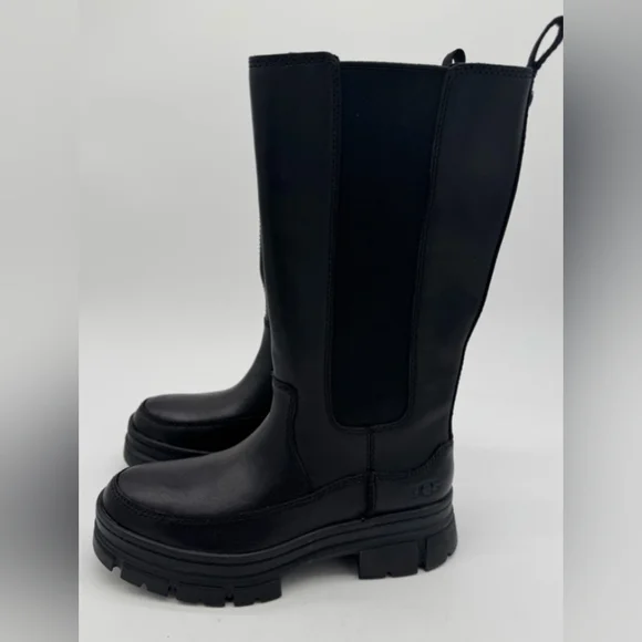 UGG Black Leather Ashton High Chelsea Winter Boots Size 7 - Picture 4 of 8